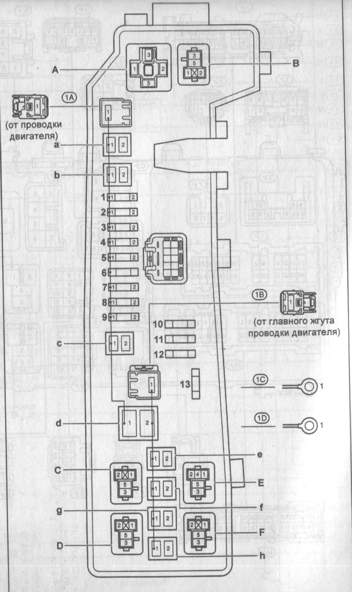 Схема предохранителей и реле Toyota Corolla (1995-2002; E110)